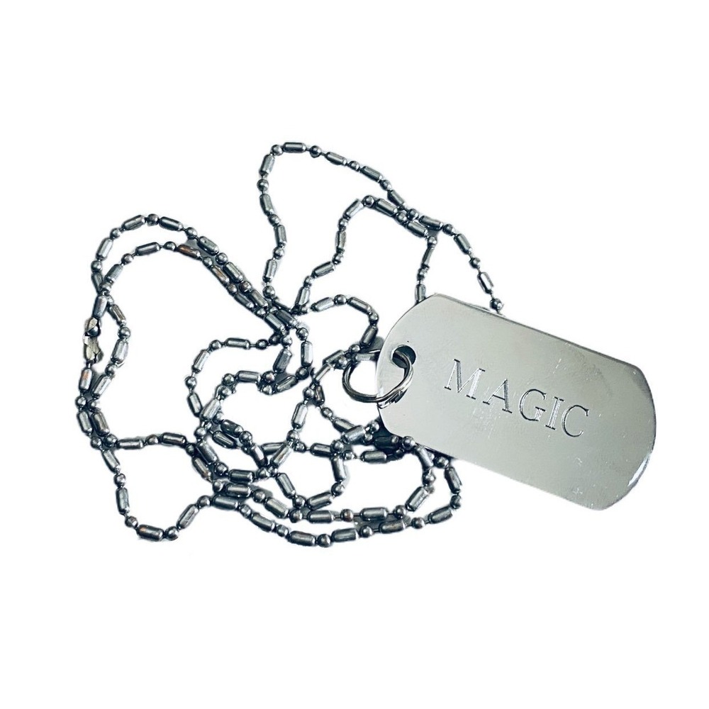 MAGIC Tag style pendant with ball and‎ chain lined sturdy necklace